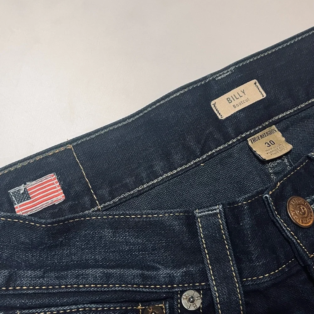 True Religion Billy Bootcut with Flaps Cotton Dark Wash Jeans Sz 30 35”Wx31”